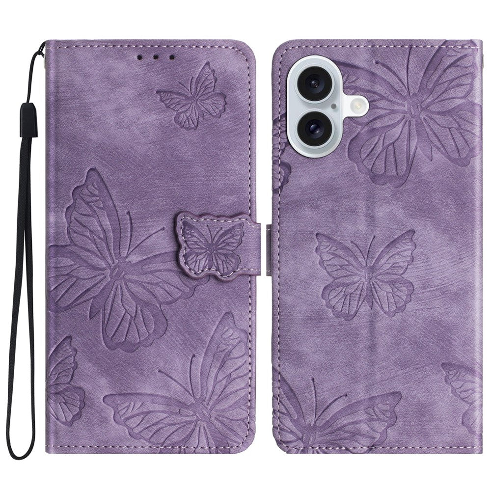 For iPhone 16 Case  PU Leather Skin Feeling Butterfly Wallet Phone Cover
