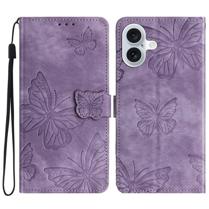 For iPhone 16 Case  PU Leather Skin Feeling Butterfly Wallet Phone Cover
