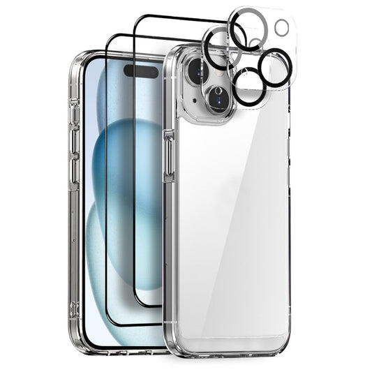 NORTHJO 5 in 1 For iPhone 15 Shockproof Case Hybrid Phone Cover Set with 2 Screen Protector, 2 Camera Lens Protector