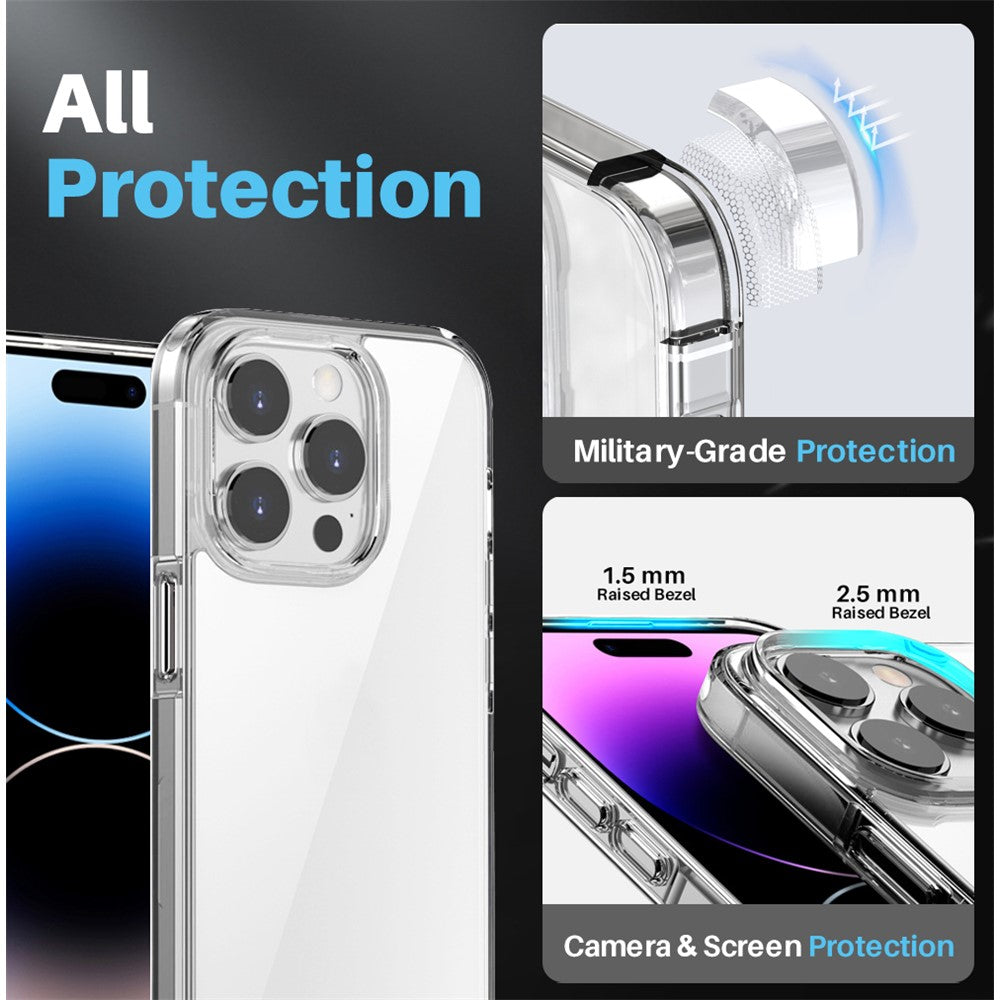 NORTHJO 5 in 1 For iPhone 14 Pro Clear Case PC+TPU Phone Cover Set with 2 Screen Protector, 2 Camera Lens Protector