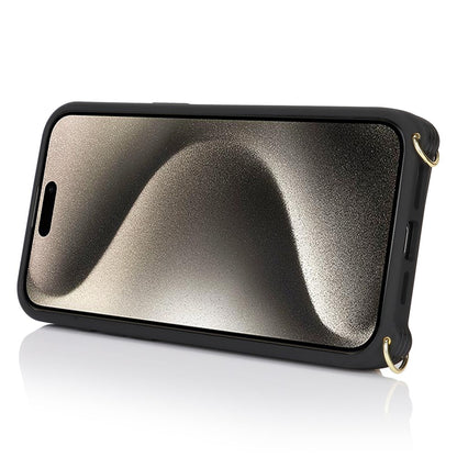 For iPhone 15 Pro Max Case Card Bag PU Leather+TPU Ring Kickstand Phone Cover with Long Strap
