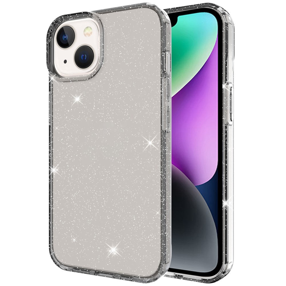 GW18 For iPhone 14 Transparent Glitter Powder Anti-Scratch Soft TPU Case Phone Back Cover