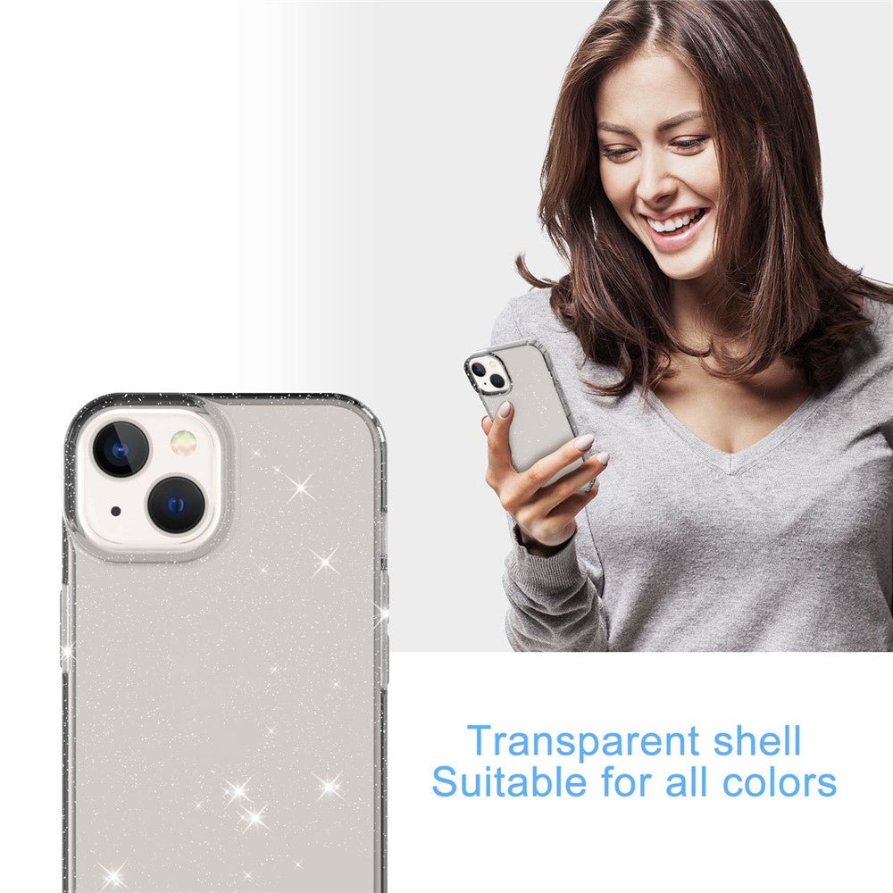 GW18 For iPhone 14 Transparent Glitter Powder Anti-Scratch Soft TPU Case Phone Back Cover