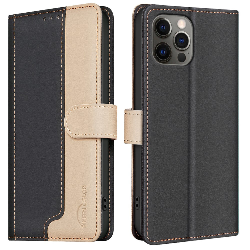 BINFEN COLOR BF33 For iPhone 16 Pro Max Case Splicing Color Anti-Drop Leather Cover