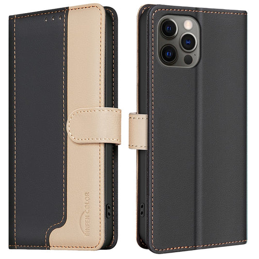 BINFEN COLOR BF33 For iPhone 16 Pro Max Case Splicing Color Anti-Drop Leather Cover