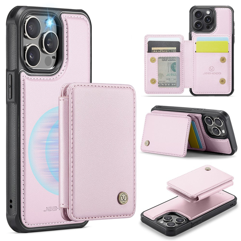 JEEHOOD J05 For iPhone 14 Pro Case Leather Mobile Cover with Detachable Magnetic Card Bag