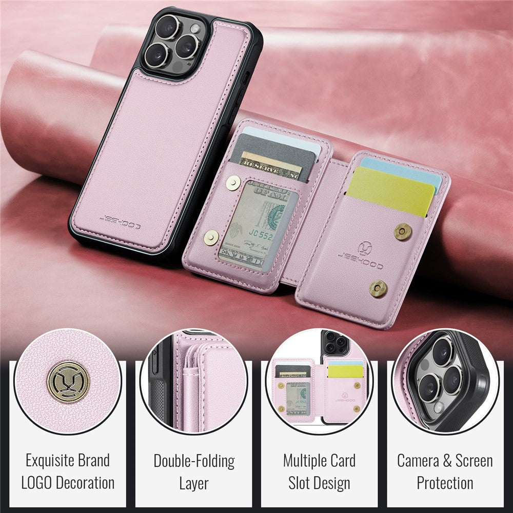 JEEHOOD J05 For iPhone 14 Pro Case Leather Mobile Cover with Detachable Magnetic Card Bag