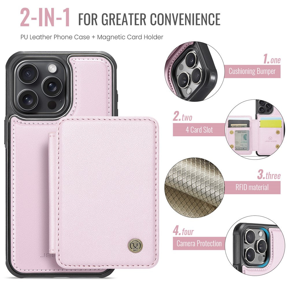 JEEHOOD J05 For iPhone 14 Pro Case Leather Mobile Cover with Detachable Magnetic Card Bag