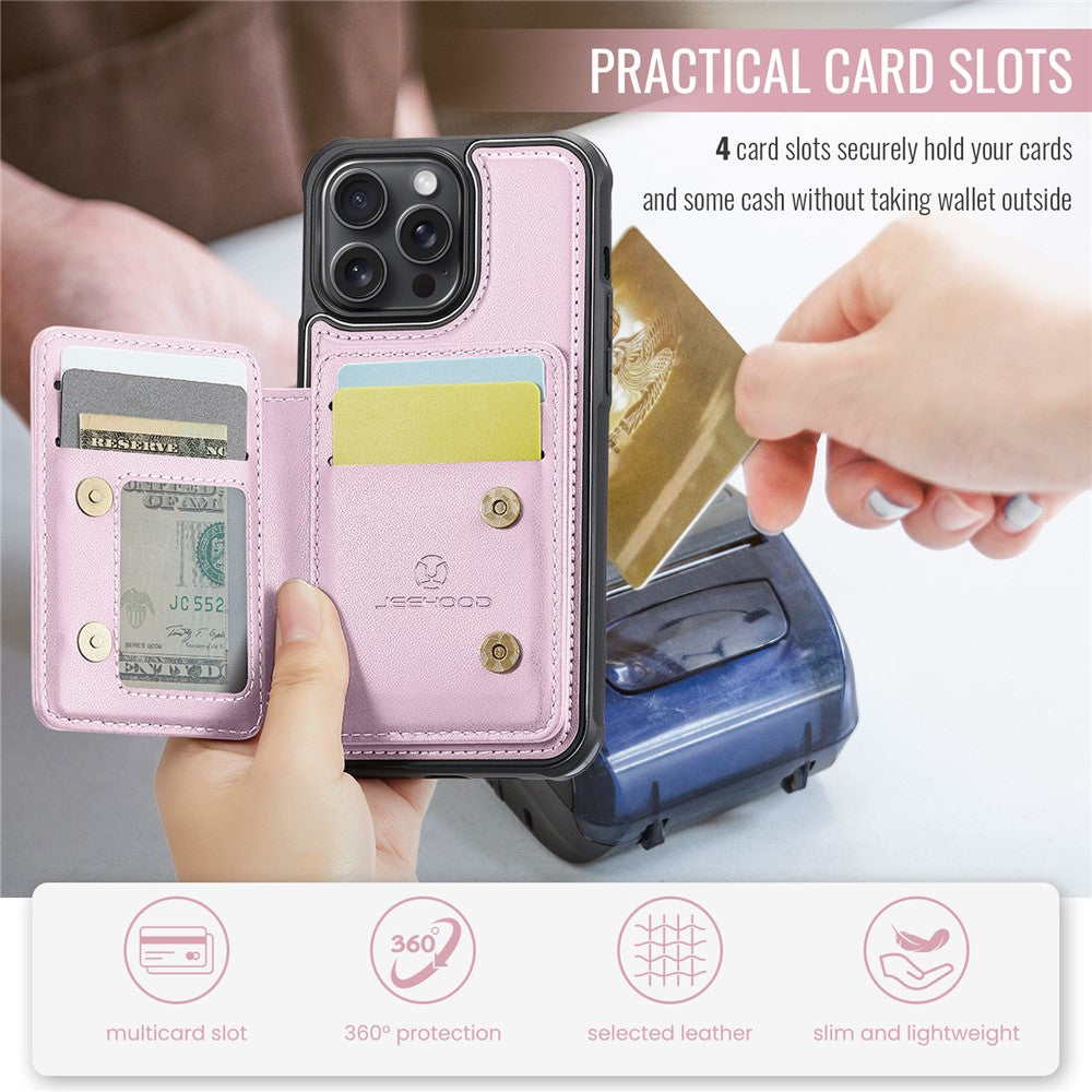 JEEHOOD J05 For iPhone 14 Pro Case Leather Mobile Cover with Detachable Magnetic Card Bag