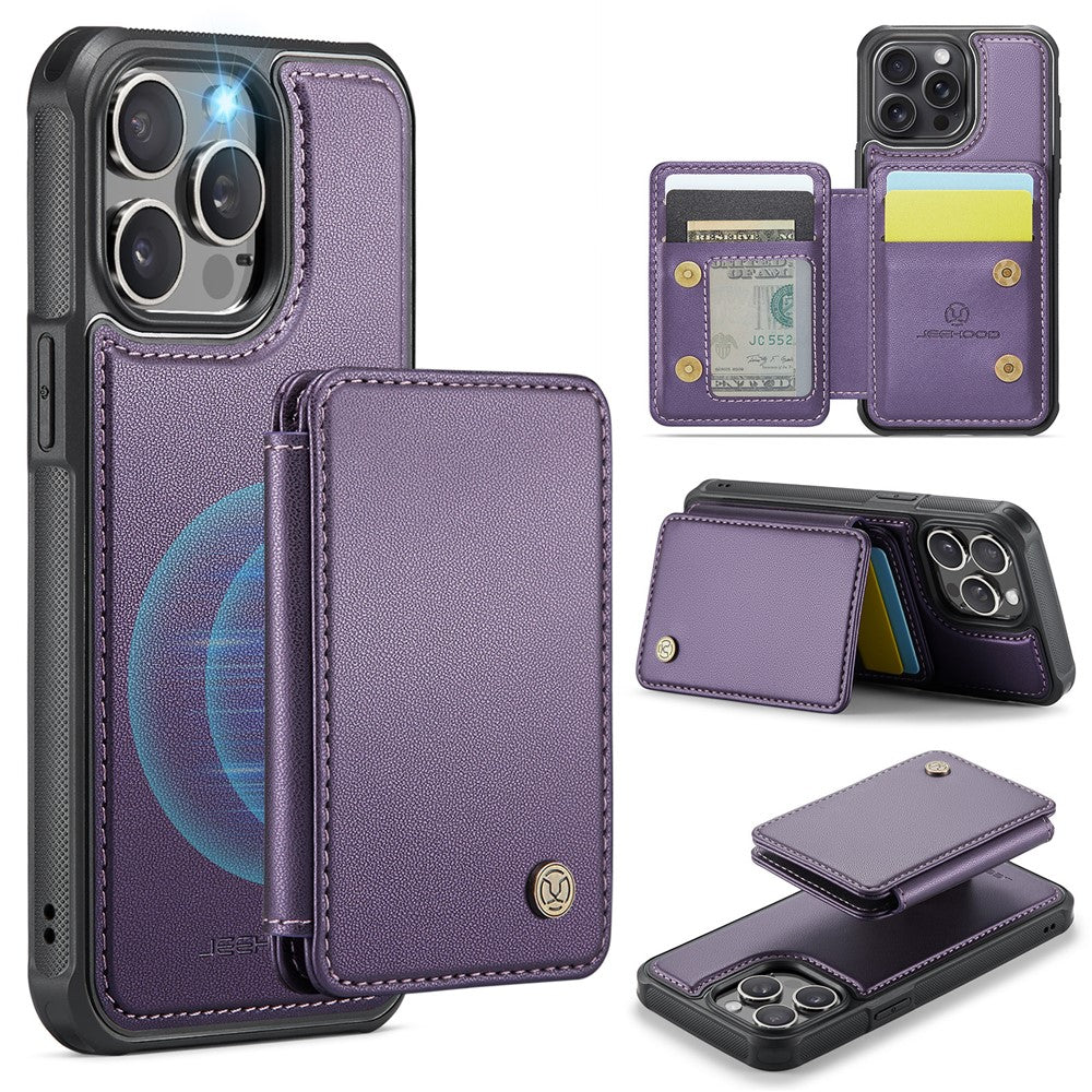 JEEHOOD J05 For iPhone 14 Pro Case Leather Mobile Cover with Detachable Magnetic Card Bag