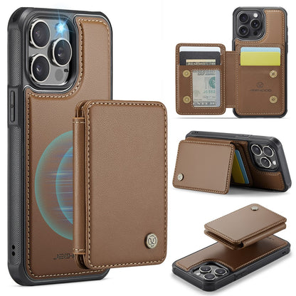 JEEHOOD J05 For iPhone 14 Pro Case Leather Mobile Cover with Detachable Magnetic Card Bag