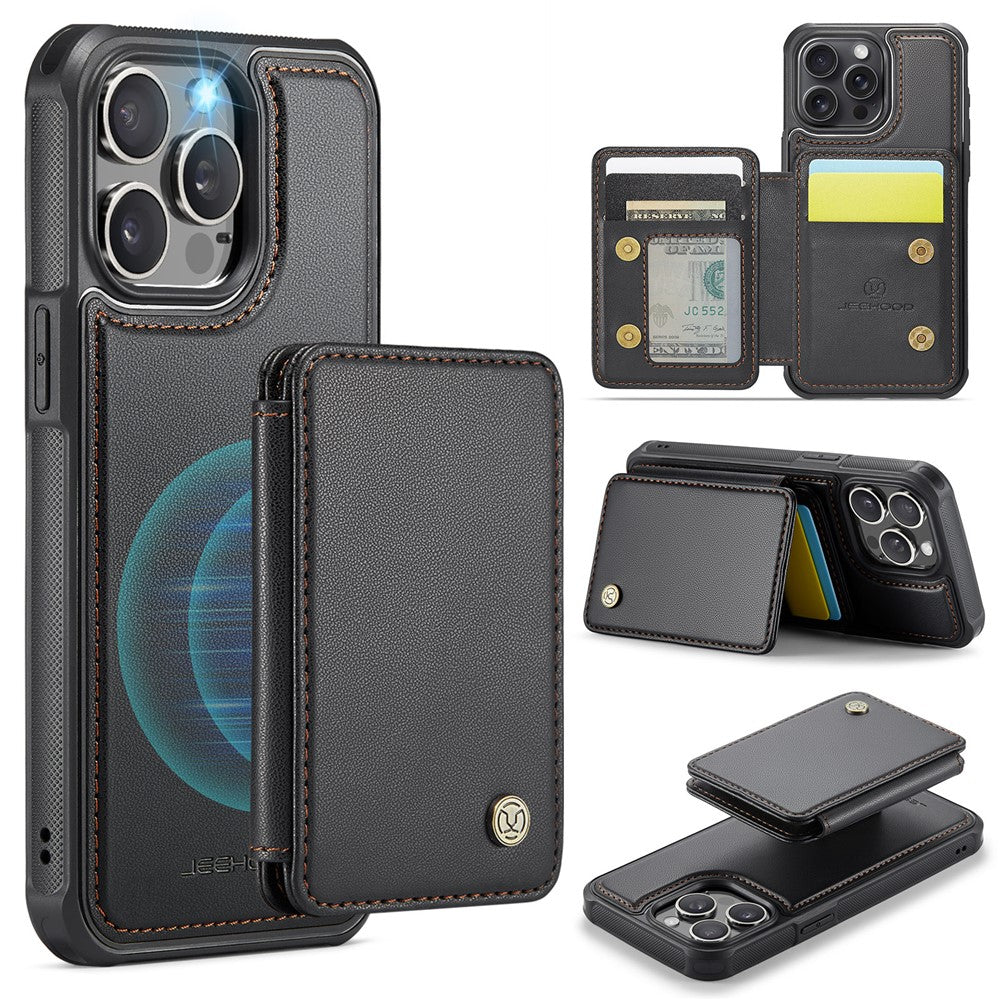 JEEHOOD J05 For iPhone 14 Pro Case Leather Mobile Cover with Detachable Magnetic Card Bag