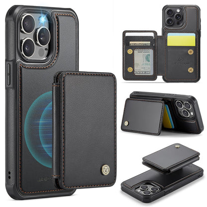 JEEHOOD J05 For iPhone 14 Pro Case Leather Mobile Cover with Detachable Magnetic Card Bag