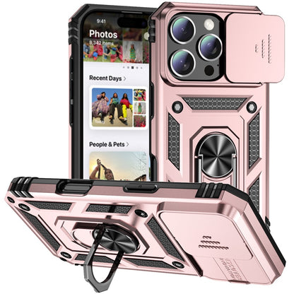 For iPhone 16 Pro Case Ring Kickstand PC+TPU Phone Cover with Camshield