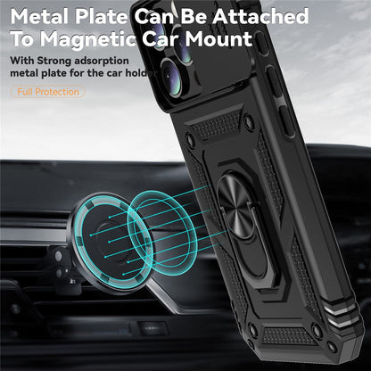 For iPhone 16 Pro Max Case Ring Kickstand Slide Camera Lid PC+TPU Phone Cover