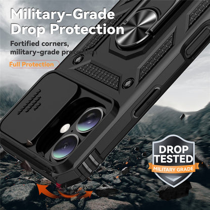 For iPhone 16 Case Ring Holder Kickstand Camshield PC+TPU Phone Cover