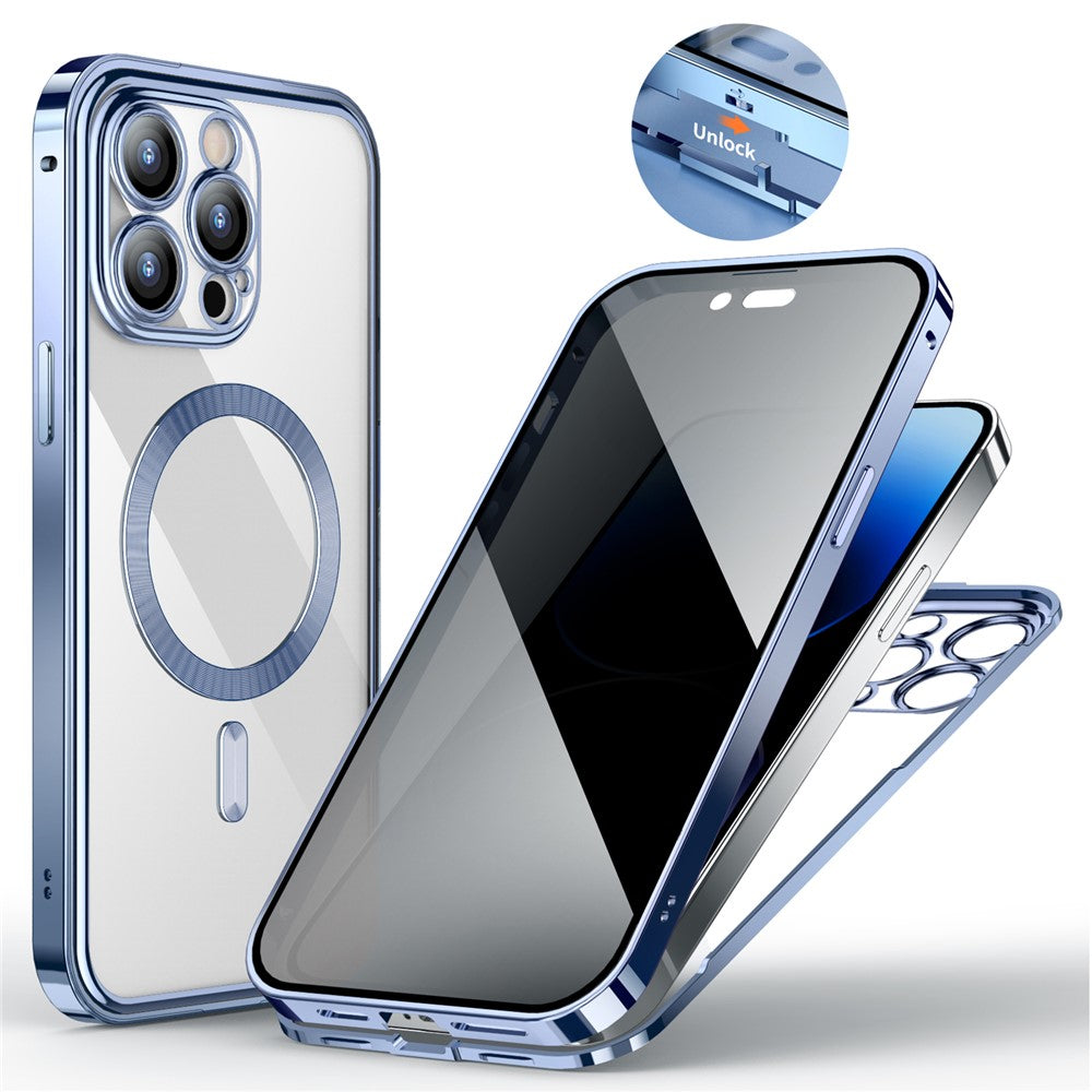 For iPhone 14 Pro Privacy Case Tempered Glass+PC Magnetic Phone Cover Compatible with MagSafe
