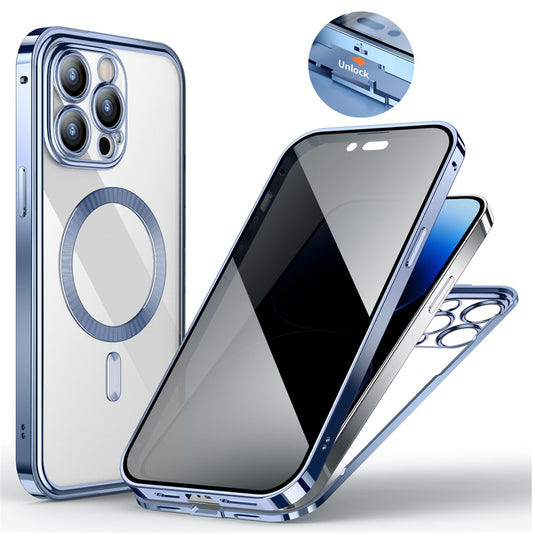 For iPhone 14 Pro Privacy Case Tempered Glass+PC Magnetic Phone Cover Compatible with MagSafe