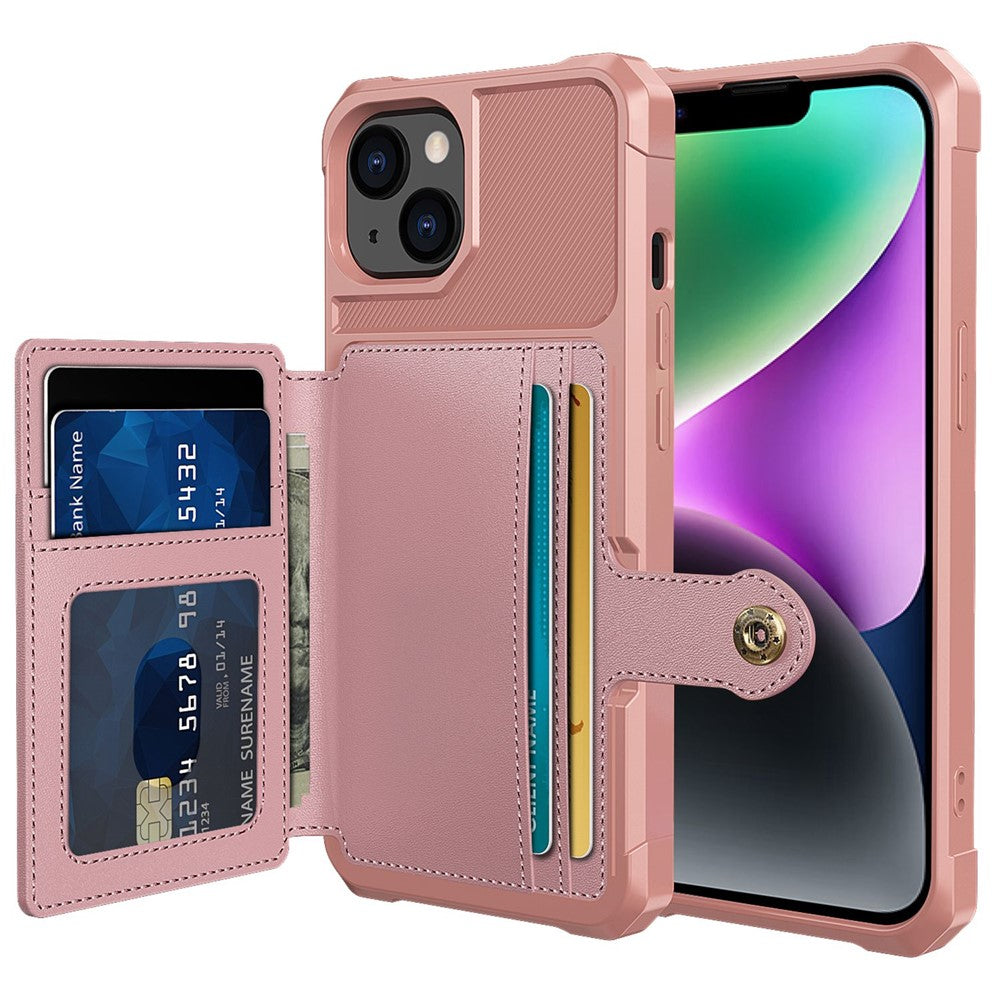 ZM03 Phone Case Kickstand for iPhone 14 Plus, Wallet Card Holder Drop-proof Phone Back Cover with Magnetic Metal Sheet