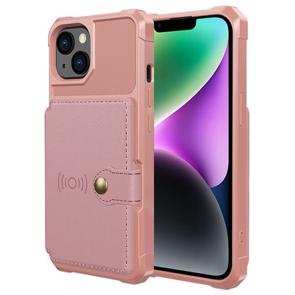 ZM03 Phone Case Kickstand for iPhone 14 Plus, Wallet Card Holder Drop-proof Phone Back Cover with Magnetic Metal Sheet