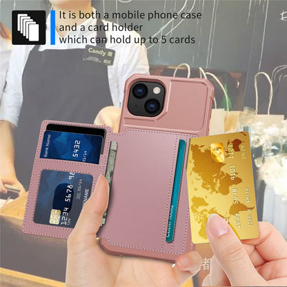 ZM03 Phone Case Kickstand for iPhone 14 Plus, Wallet Card Holder Drop-proof Phone Back Cover with Magnetic Metal Sheet