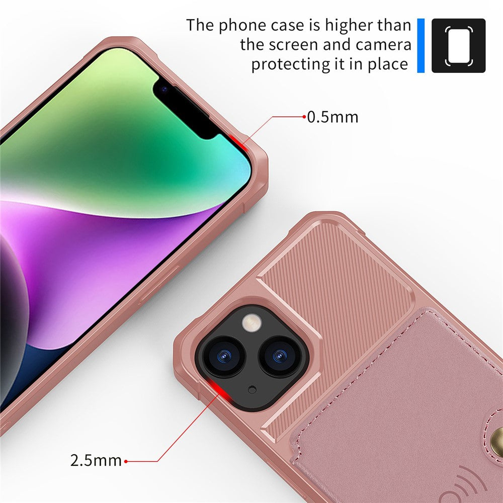 ZM03 Phone Case Kickstand for iPhone 14 Plus, Wallet Card Holder Drop-proof Phone Back Cover with Magnetic Metal Sheet