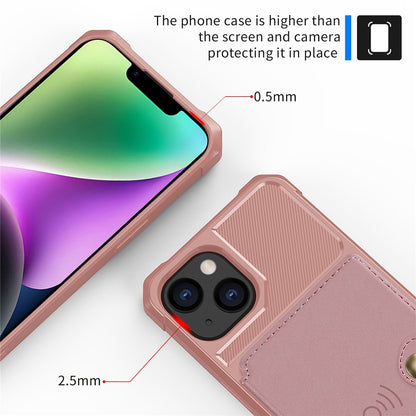 ZM03 Phone Case Kickstand for iPhone 14 Plus, Wallet Card Holder Drop-proof Phone Back Cover with Magnetic Metal Sheet