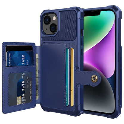 ZM03 Phone Case Kickstand for iPhone 14 Plus, Wallet Card Holder Drop-proof Phone Back Cover with Magnetic Metal Sheet