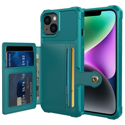 ZM03 Phone Case Kickstand for iPhone 14 Plus, Wallet Card Holder Drop-proof Phone Back Cover with Magnetic Metal Sheet