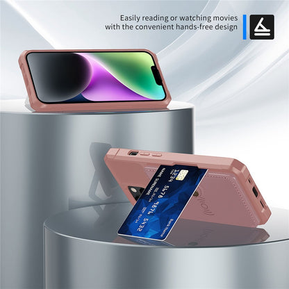 ZM03 for iPhone 14 Anti-drop Phone Case Kickstand Card Holder Anti-scratch Protective Phone Back Cover with Magnetic Metal Sheet
