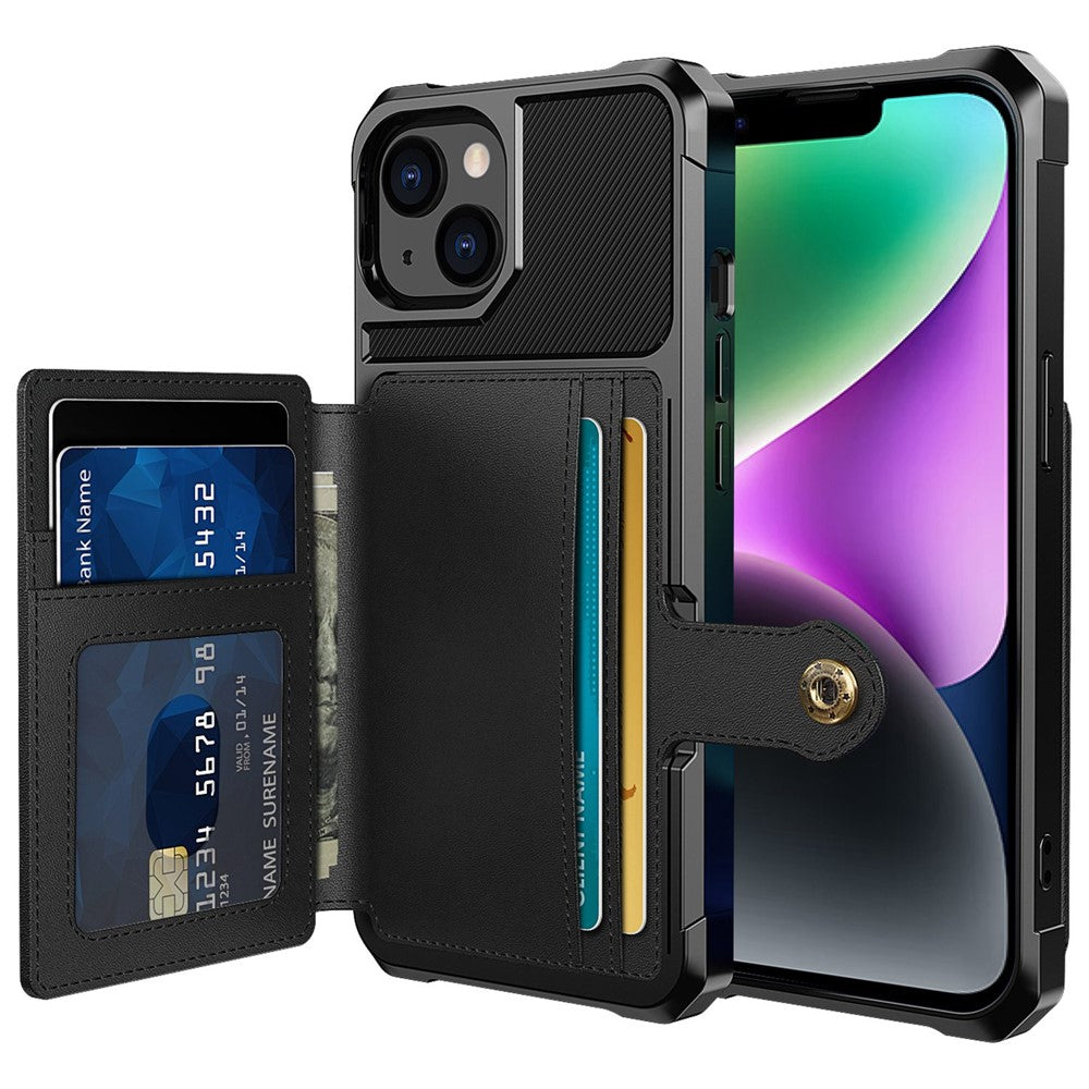 ZM03 for iPhone 14 Anti-drop Phone Case Kickstand Card Holder Anti-scratch Protective Phone Back Cover with Magnetic Metal Sheet