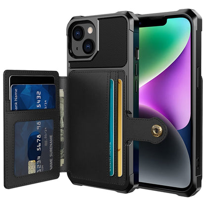 ZM03 for iPhone 14 Anti-drop Phone Case Kickstand Card Holder Anti-scratch Protective Phone Back Cover with Magnetic Metal Sheet