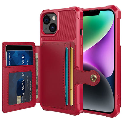 ZM03 for iPhone 14 Anti-drop Phone Case Kickstand Card Holder Anti-scratch Protective Phone Back Cover with Magnetic Metal Sheet