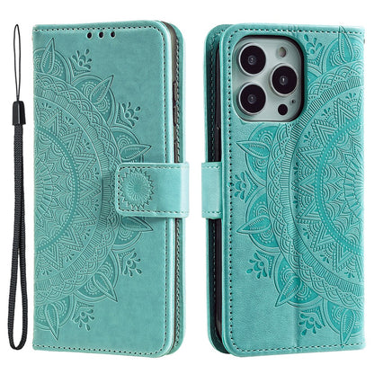 For iPhone 16 Pro Stand Case Imprinted Totem PU Leather Wallet Phone Cover