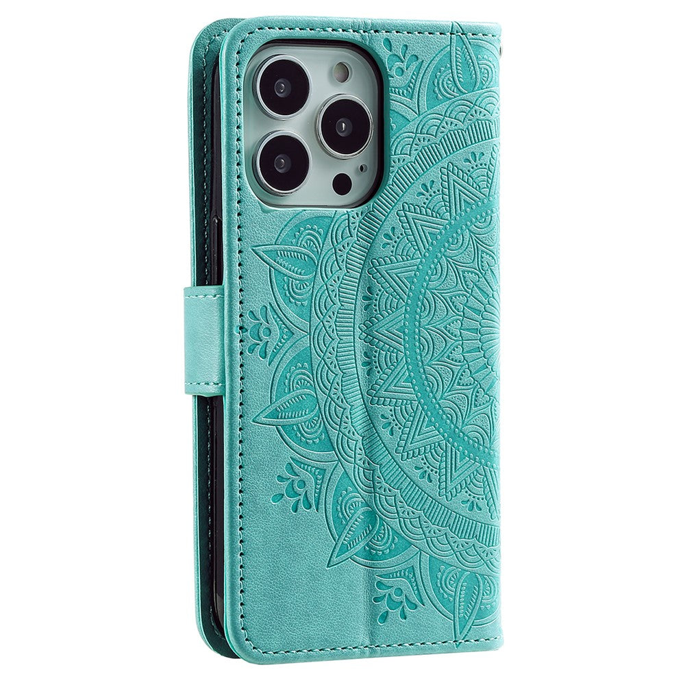 For iPhone 16 Pro Stand Case Imprinted Totem PU Leather Wallet Phone Cover