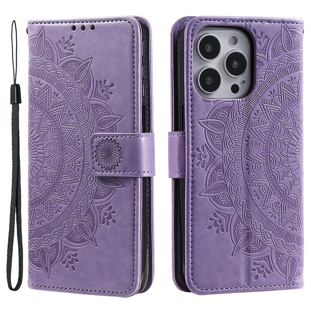 For iPhone 16 Pro Stand Case Imprinted Totem PU Leather Wallet Phone Cover