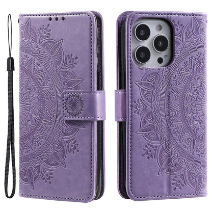 For iPhone 16 Pro Stand Case Imprinted Totem PU Leather Wallet Phone Cover