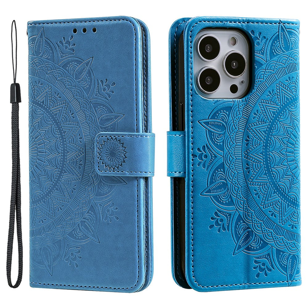 For iPhone 16 Pro Stand Case Imprinted Totem PU Leather Wallet Phone Cover