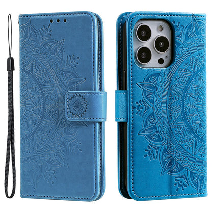 For iPhone 16 Pro Stand Case Imprinted Totem PU Leather Wallet Phone Cover