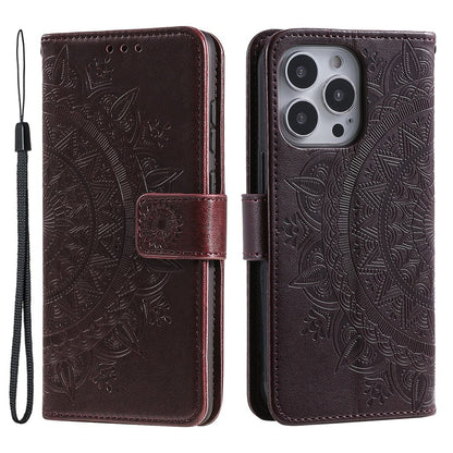 For iPhone 16 Pro Stand Case Imprinted Totem PU Leather Wallet Phone Cover