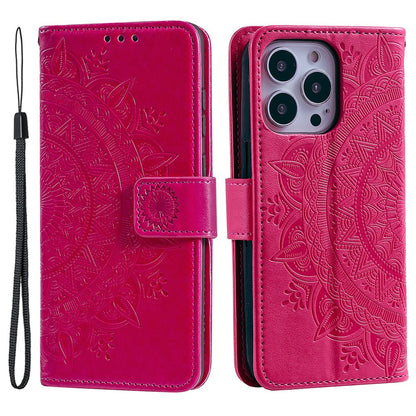 For iPhone 16 Pro Stand Case Imprinted Totem PU Leather Wallet Phone Cover