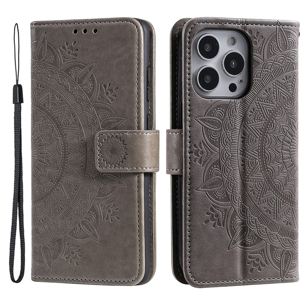 For iPhone 16 Pro Stand Case Imprinted Totem PU Leather Wallet Phone Cover