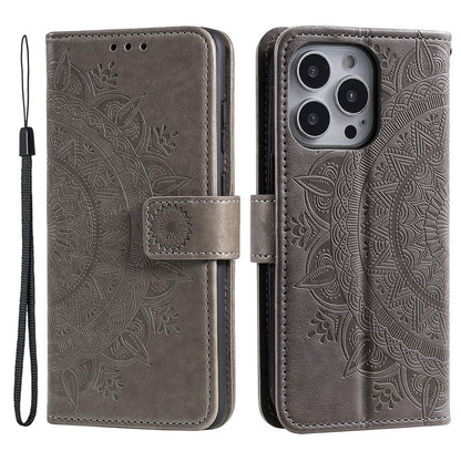 For iPhone 16 Pro Stand Case Imprinted Totem PU Leather Wallet Phone Cover