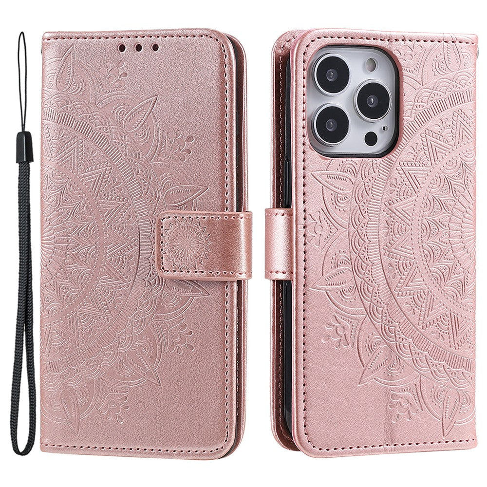 For iPhone 16 Pro Stand Case Imprinted Totem PU Leather Wallet Phone Cover