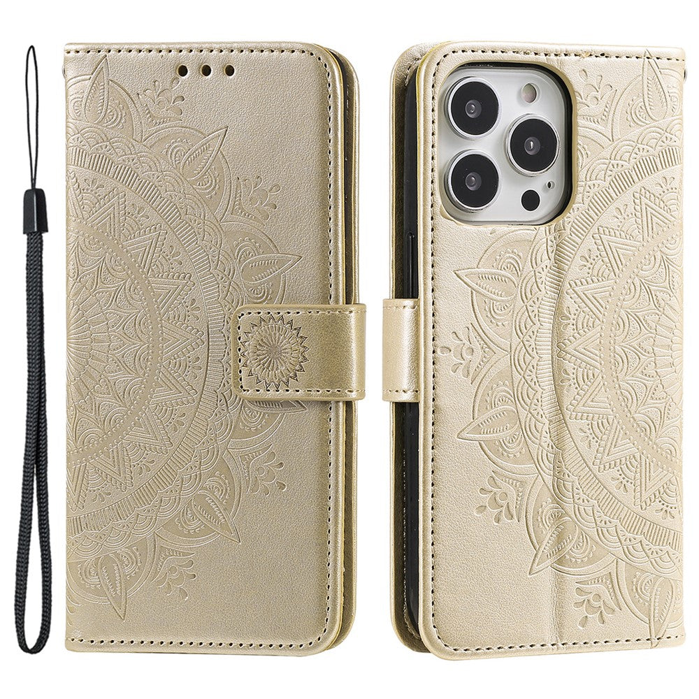 For iPhone 16 Pro Stand Case Imprinted Totem PU Leather Wallet Phone Cover