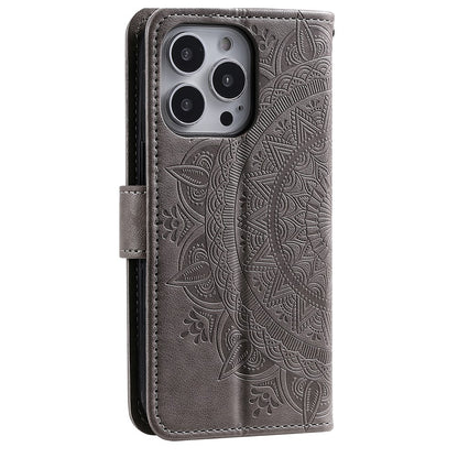 For iPhone 16 Pro Max Stand Case Imprinted Totem PU Leather Wallet Phone Cover