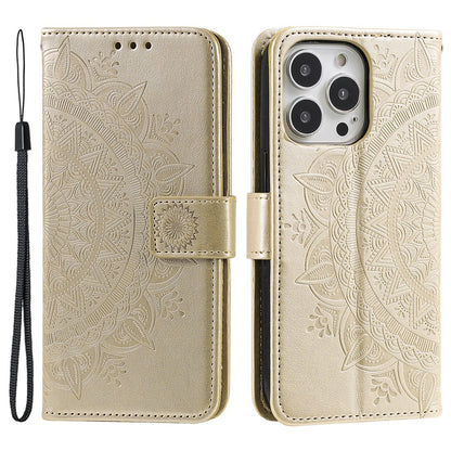 For iPhone 16 Pro Max Stand Case Imprinted Totem PU Leather Wallet Phone Cover