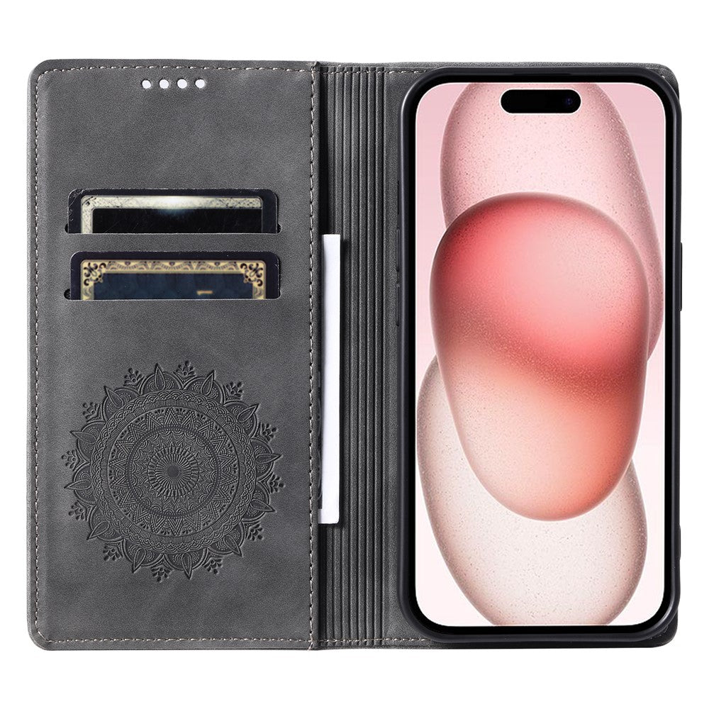 For iPhone 16 Pro Max Case Imprinted Mandala Leather Magnetic Closure Phone Cover