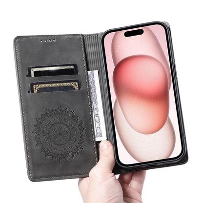 For iPhone 16 Pro Max Case Imprinted Mandala Leather Magnetic Closure Phone Cover