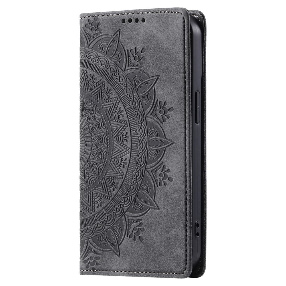 For iPhone 16 Pro Max Case Imprinted Mandala Leather Magnetic Closure Phone Cover